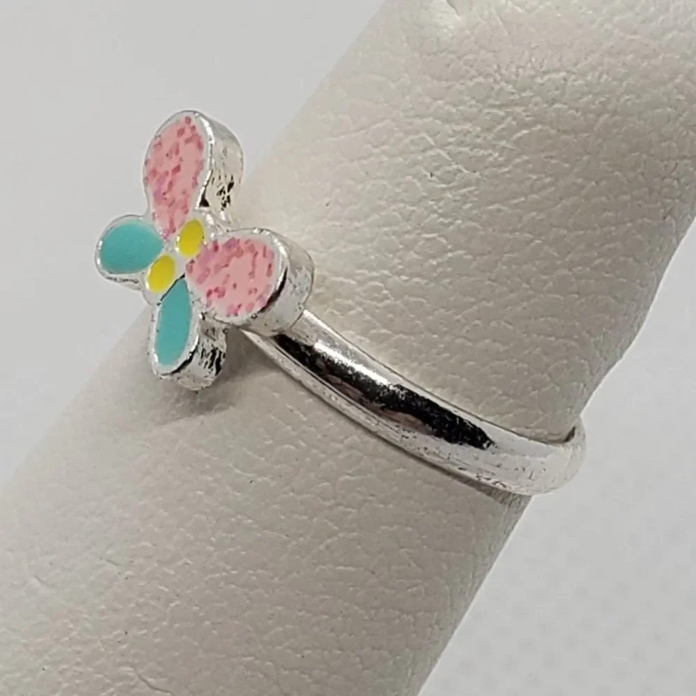 Pink, Blue, & Yellow Adjustable Butterfly Ring
